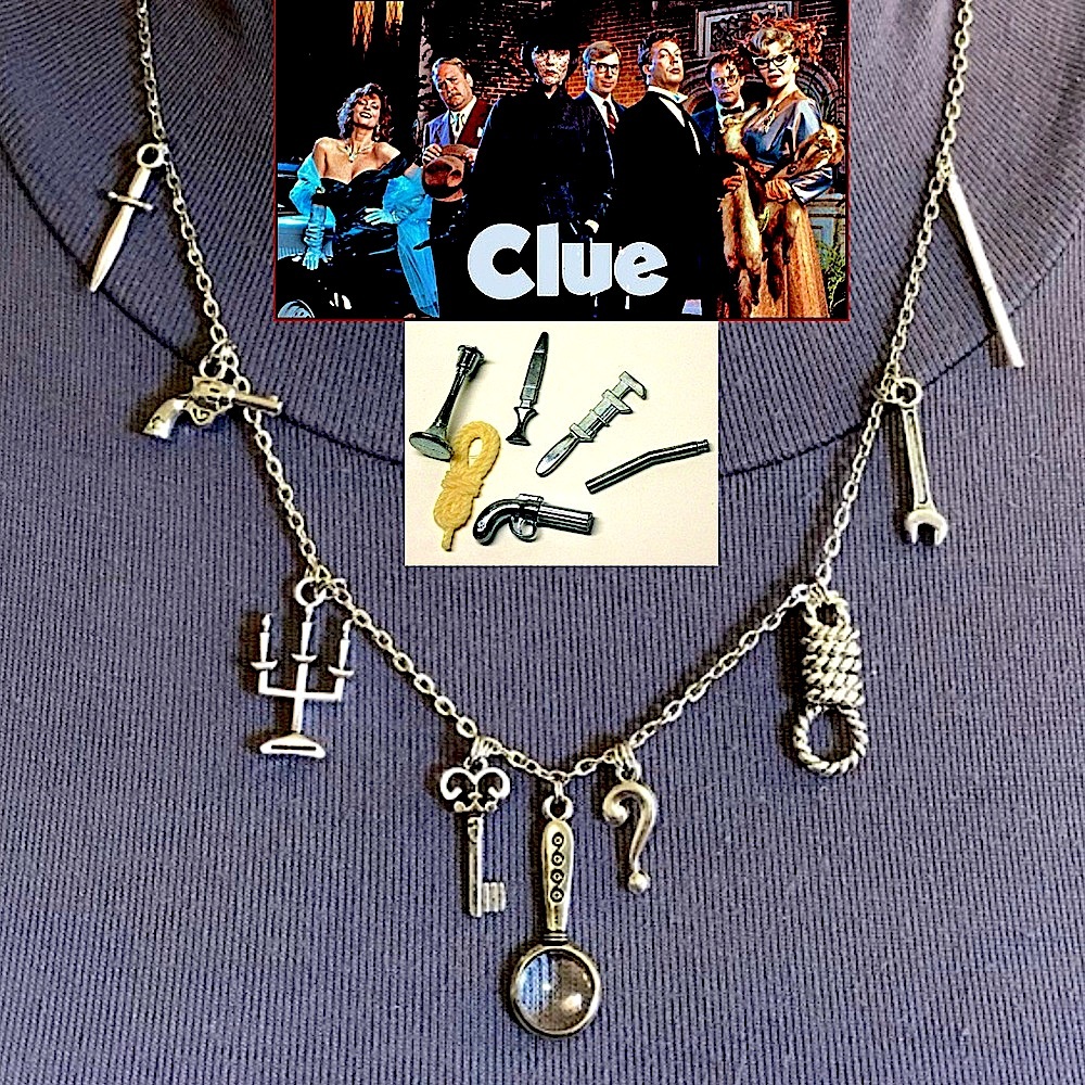 “Get a Clue" Handmade Mystery Silver Charm Necklace inspired by the Board Game